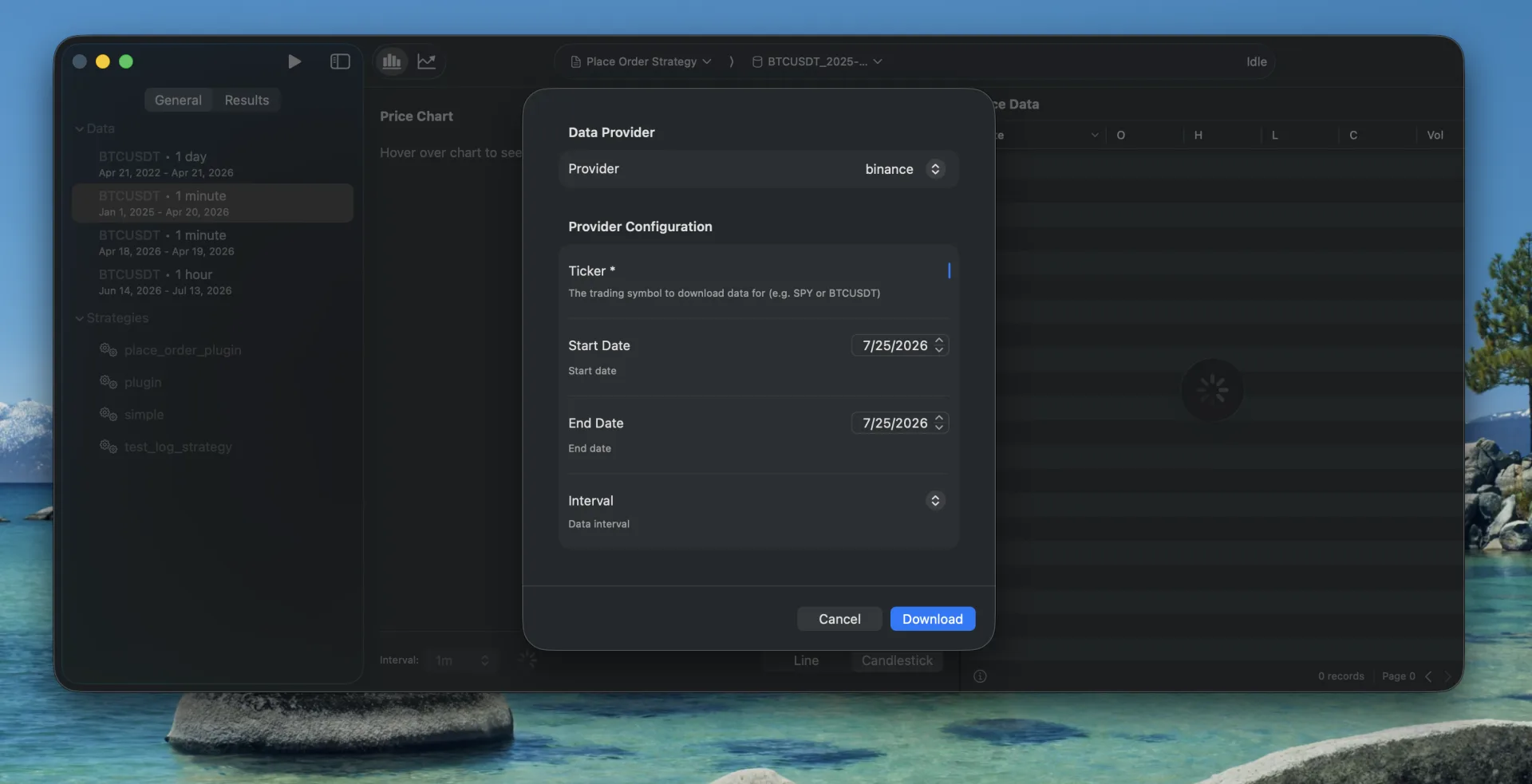 RxArgo market data provider download dialog